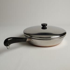 Vintage Revere Ware 12" Skillet Fry Pan and Lid Copper Bottom Clinton IL USA